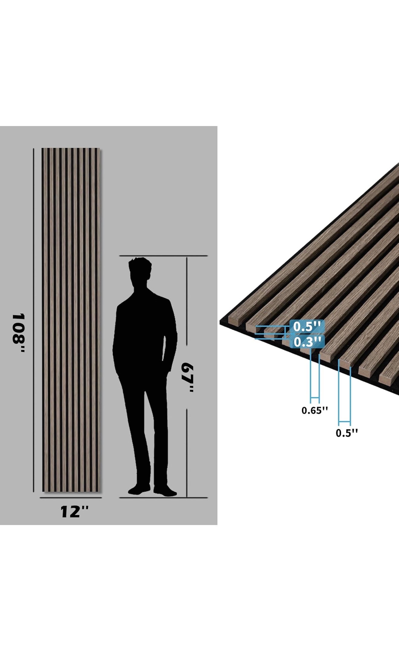 Walnut Oak Acoustic Slat Wall Panel – 12.6 in. W × 108.2 in. H