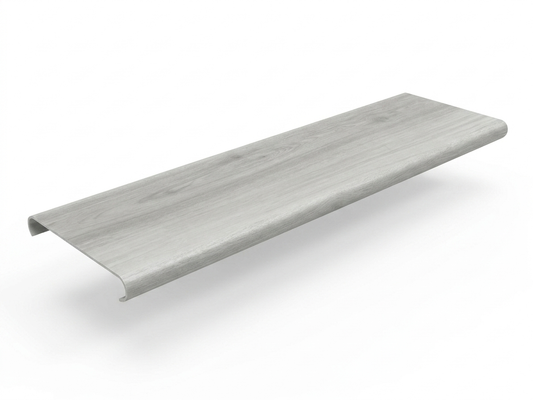 Glacier Oak Stairs Trade.                   Dimensions:     43.0 in × 11.5 in.            Thickness: 5.5mm