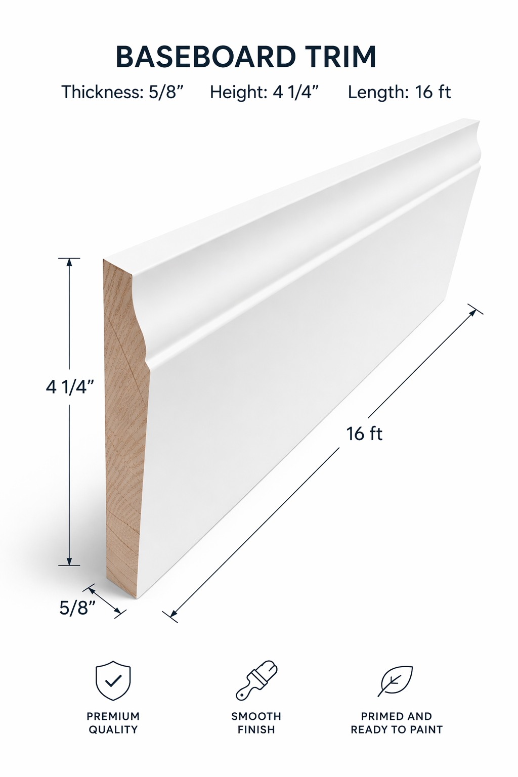 Pinewood  Baseboard – Smooth Acrylic Painted Finish