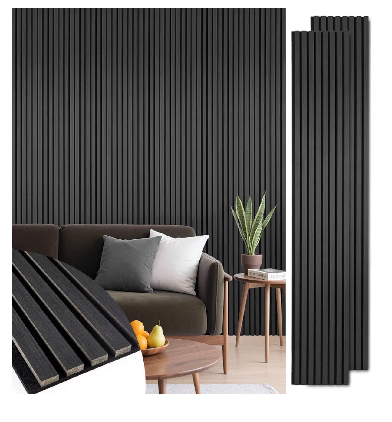 Black Oak  Acoustic Slat Wall Panel – 12.6 in. W × 108.2 in. H