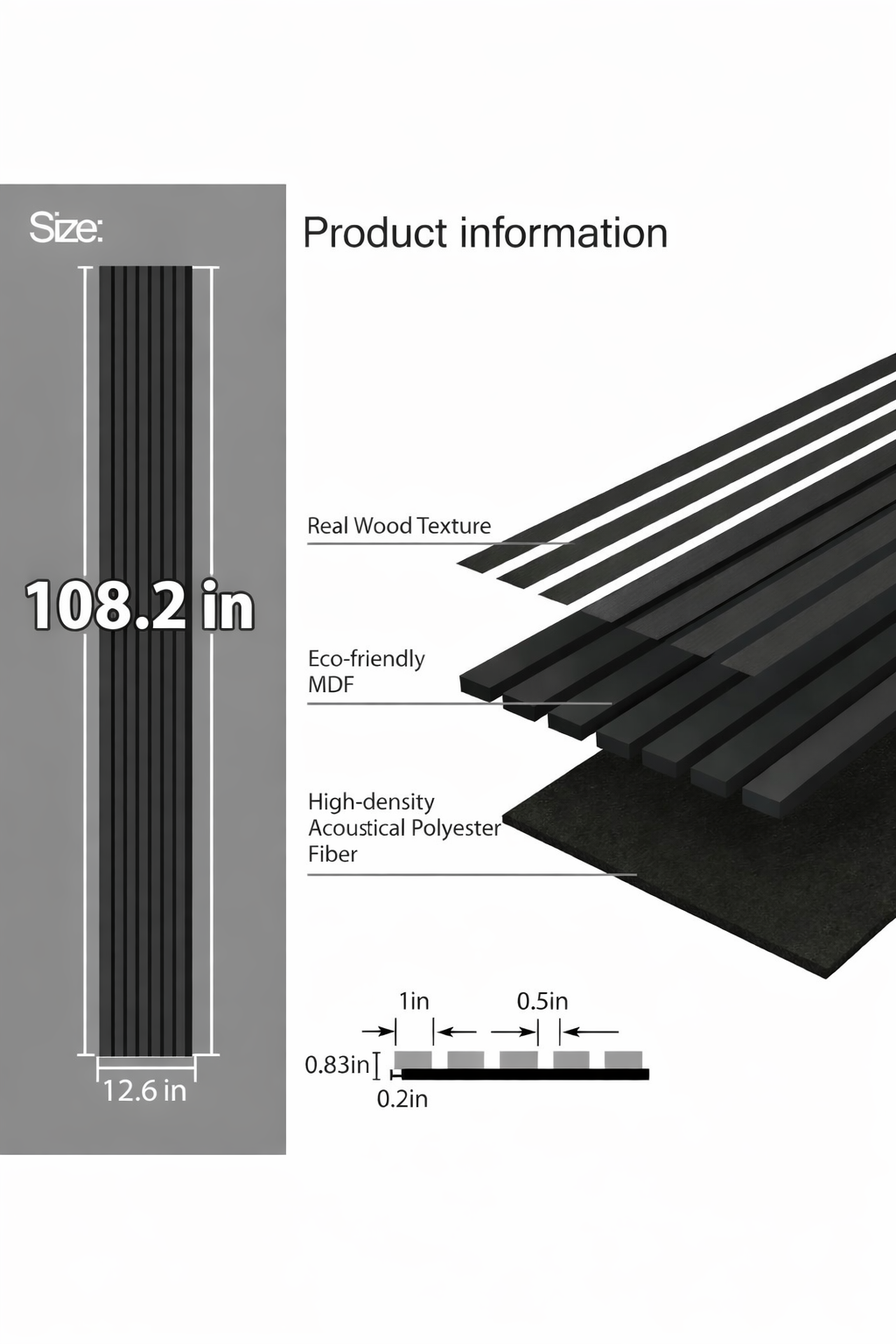 Black Oak  Acoustic Slat Wall Panel – 12.6 in. W × 108.2 in. H