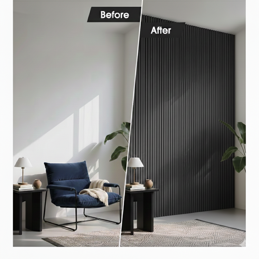 Black Oak  Acoustic Slat Wall Panel – 12.6 in. W × 108.2 in. H