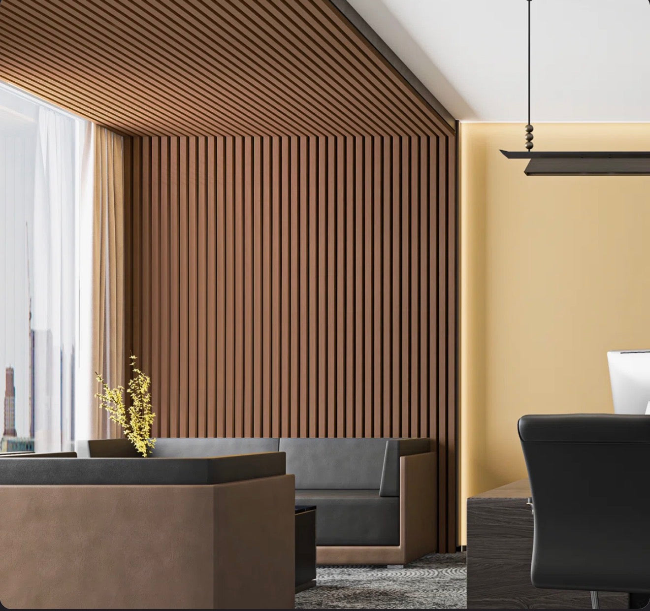 Brown Acoustic Slat Wall Panel – 12.6 in. W × 108.2 in. H