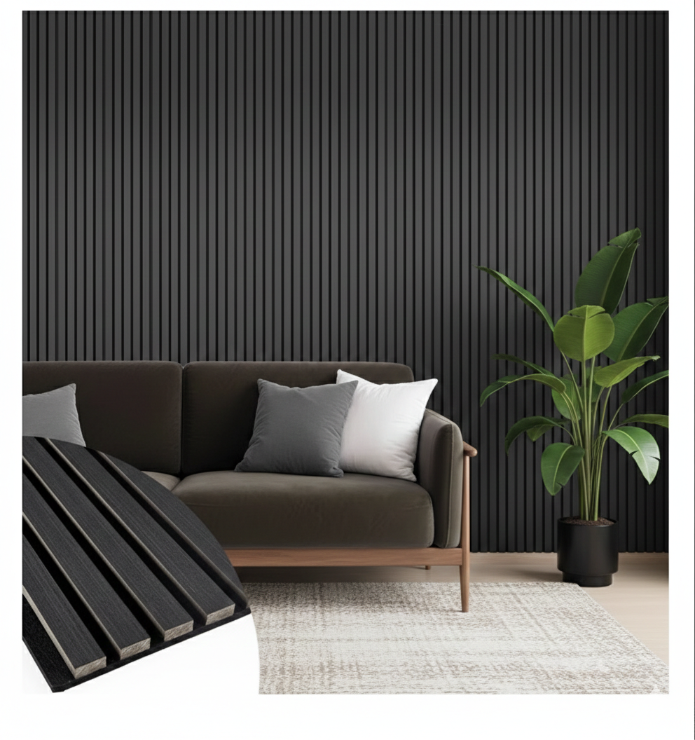 Black Oak  Acoustic Slat Wall Panel – 12.6 in. W × 108.2 in. H